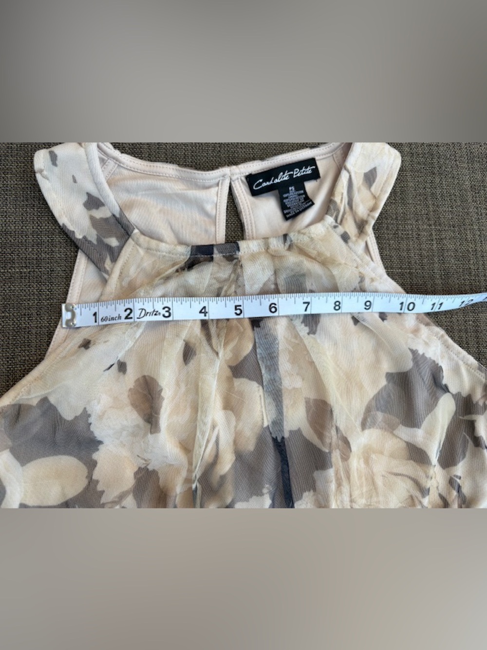NWOT Tulle Evening Dress Beige/Taupe/sepia Floral Print Sequins Detail, sz PS - Picture 5 of 16